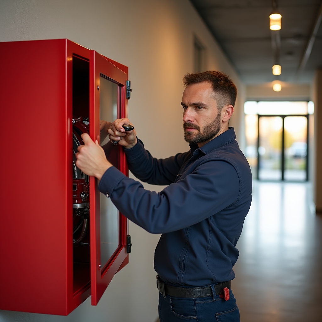Установка пожарного шкафа в коридоре здания